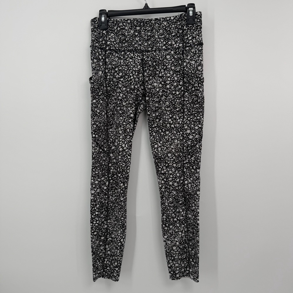 Lululemon Fast N Free Tight High Rise 25" Black White Venture Floral Size 8